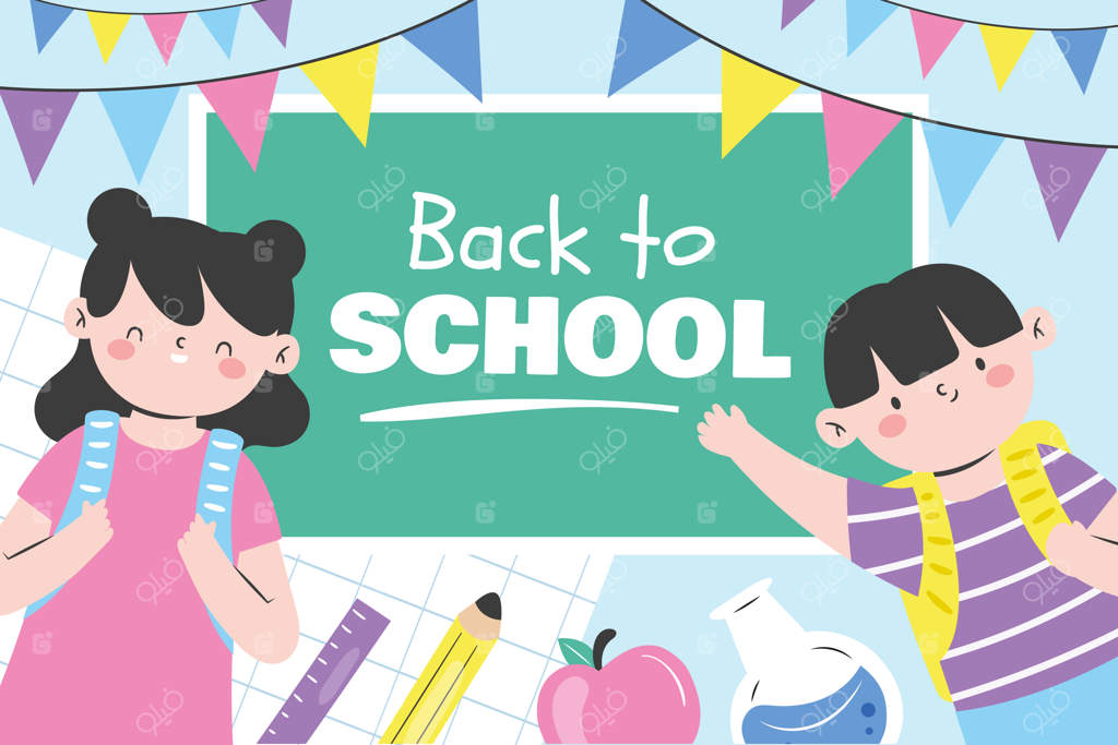 زمینه بازگشت به مدرسه با کودکان و تزیینات پرچمی