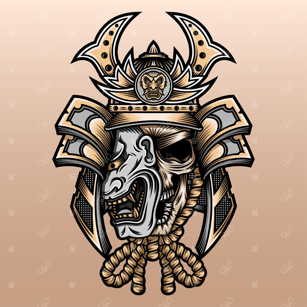 سامورایی با کلاه ارتش قدیمی ژاپنی.