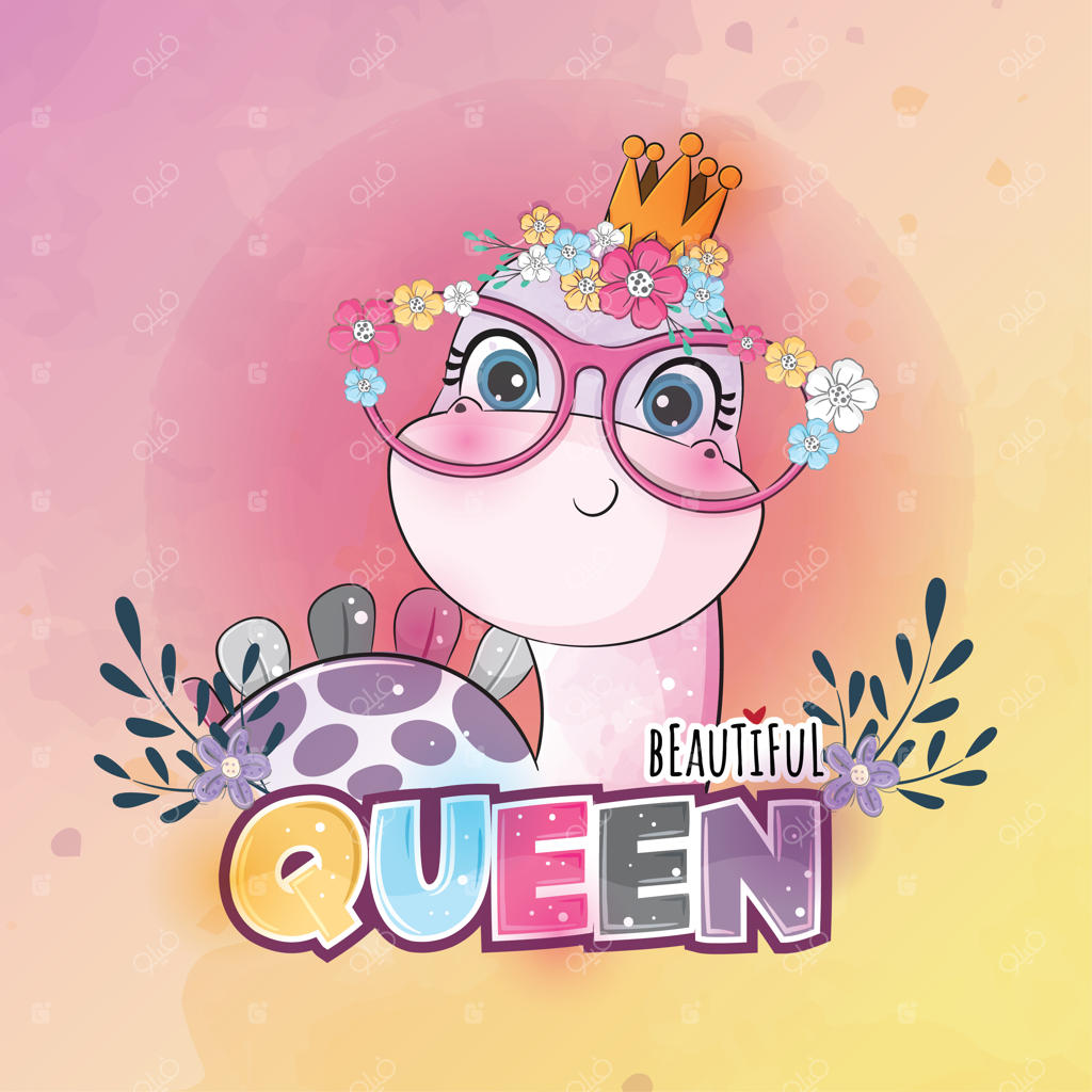 تصویر ملکه‌ کوچک دایناسور با پروانه - آبرنگ حیوانات بانمک