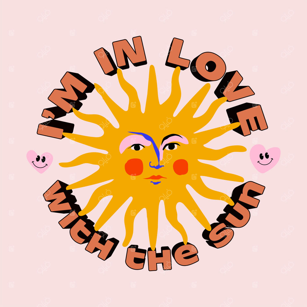 تصویر شخصیت خورشید به سبک رetro hippie boho با نوشتار "عاشق خورشیدم"