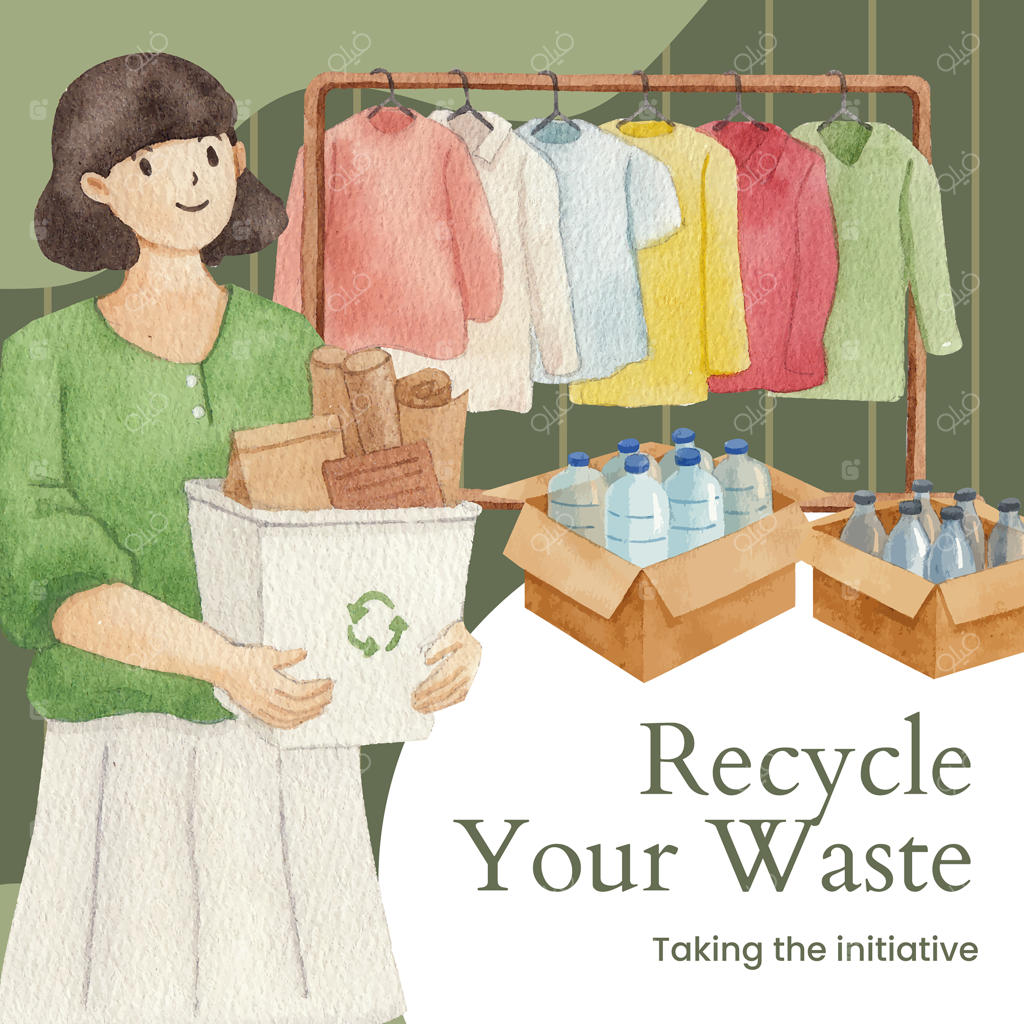 قالب پست اینستاگرام با مفهوم بازیافت جهانی به سبک آبرنگی