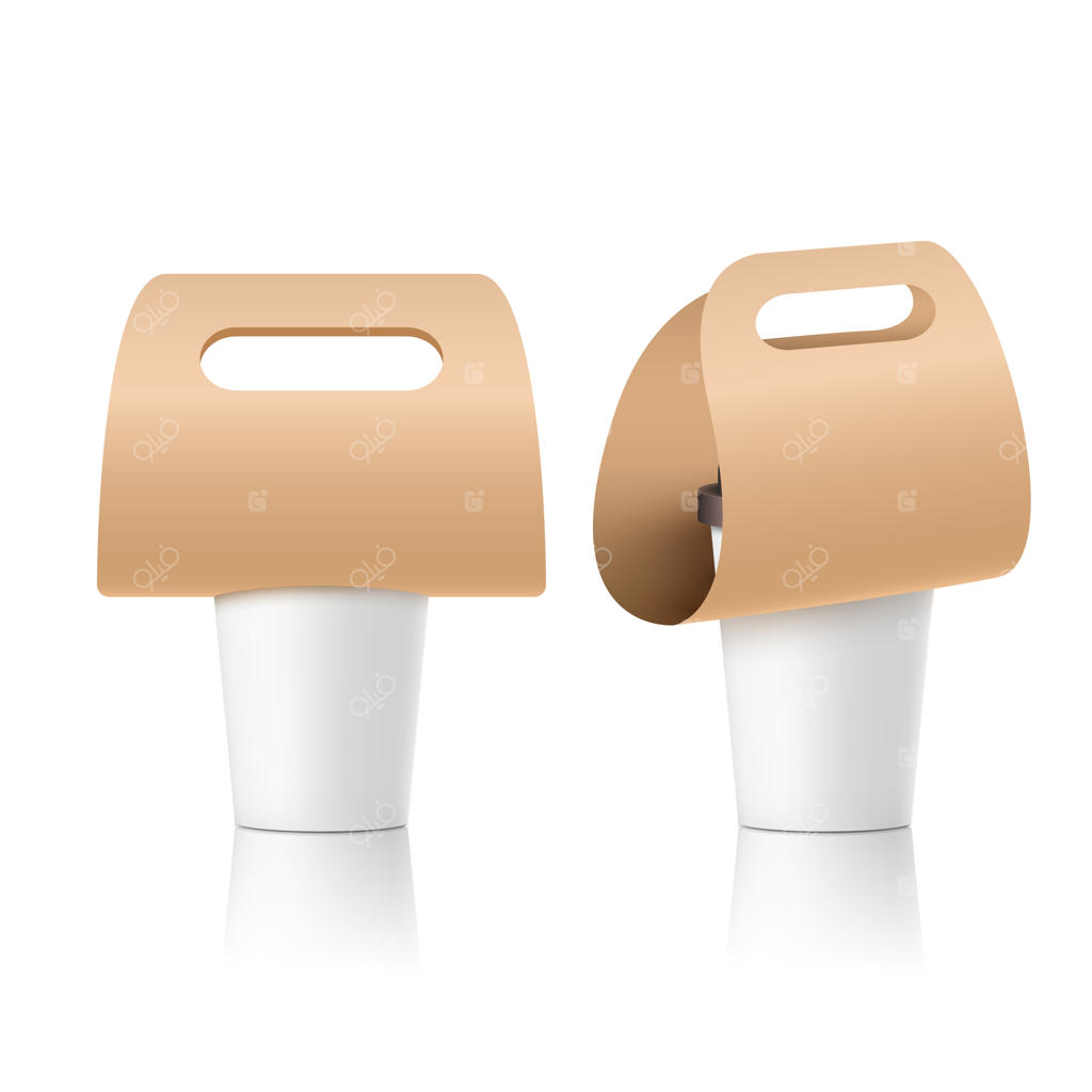 طراحی کاغذی نگهدارنده فنجان قهوه. مدل دستگیره نوشیدنی. نگهدارنده مقوایی فنجان قهوه برای بیرون‌بر.