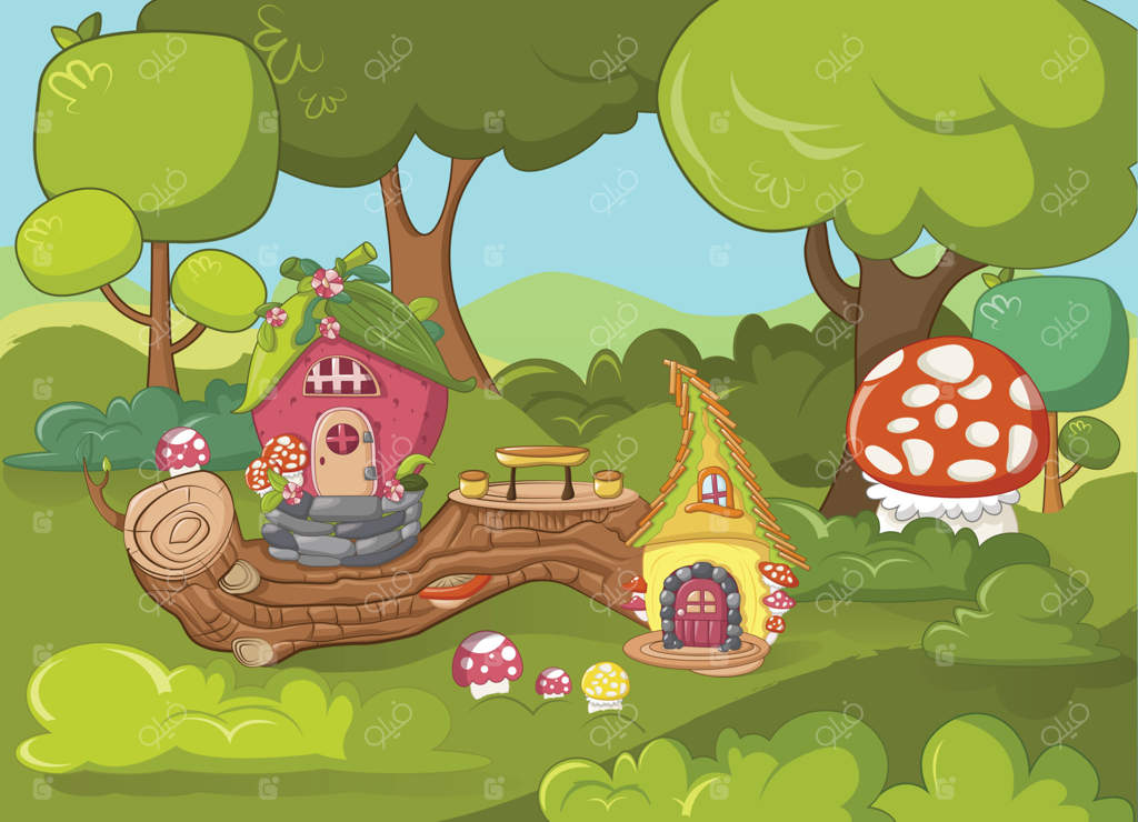 بنر مفهومی باغ کوتوله‌ها، به سبک کارتونی