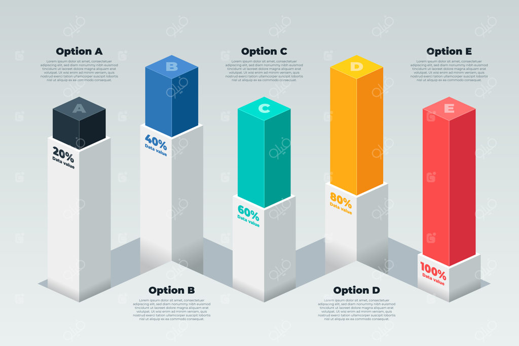 اینفوگرافیک نمودار میله‌ای سه بعدی