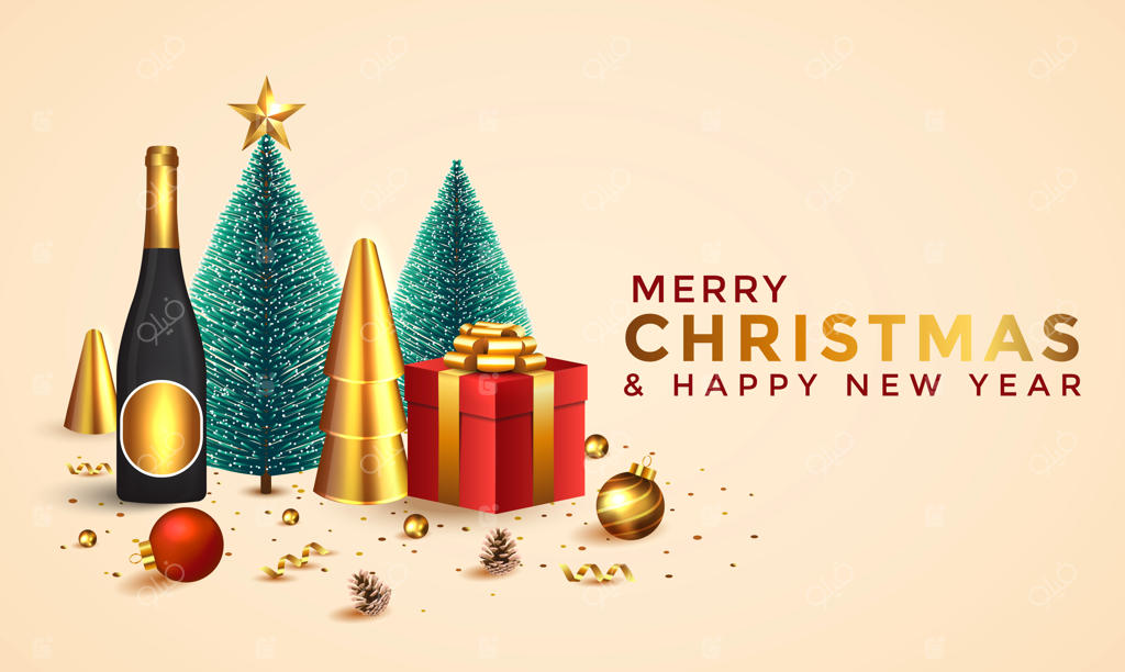 زمینه کریسمس و سال نو: ترکیب انتزاعی کریسمس با درختان کریسمس و عناصر جشن. ترکیب روشن جشن‌های زمستانی. کارت تبریک، بنر، پوستر. تصویرسازی