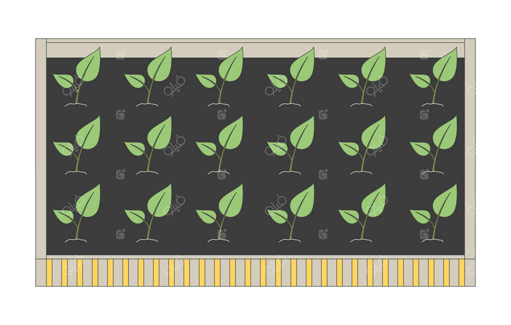 تخت باغچه مرتفع با نهال‌ها - تصویر کارتونی دوبعدی. باغبانی پایدار. رشد گیاهان. کشاورزی ارگانیک. غذای خانگی - عنصر ایزوله شده روی خاک، هنر کلیپ فلت روی زمینه سفید. تصویر نقطه‌ای