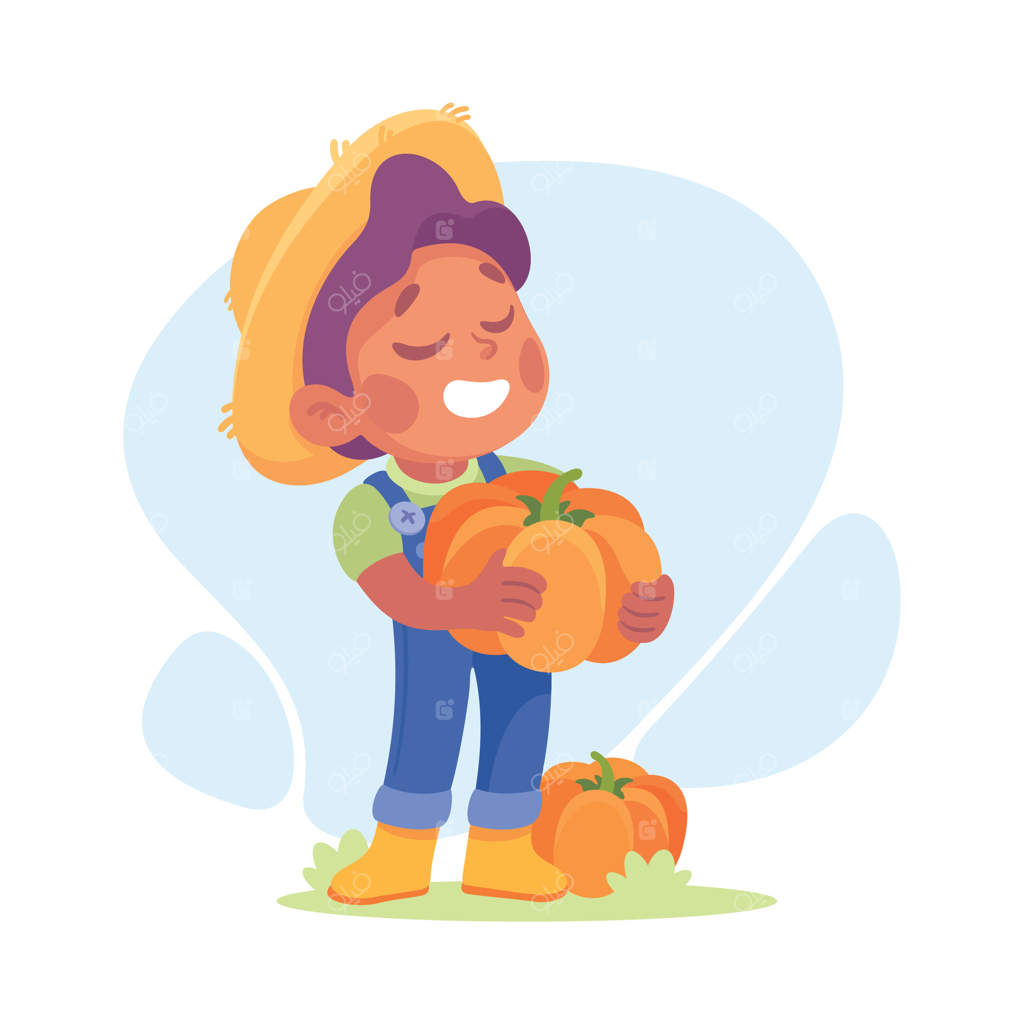 بچه باغبان همراه با کدو تنبل - طرحی از مشاغل کودکانه