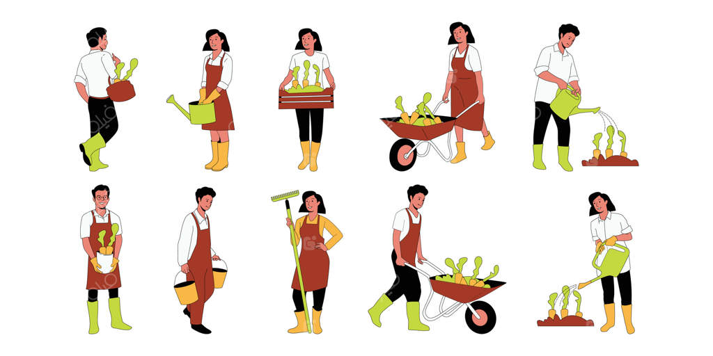 تصویر افرادی که در باغ کار می‌کنند