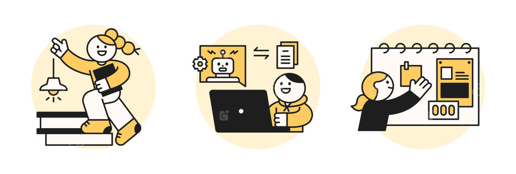 تصویرسازی مفهومی آموزش؛ دانش‌آموزان در حال برنامه‌ریزی برای توسعه فردی، مطالعه و رشد