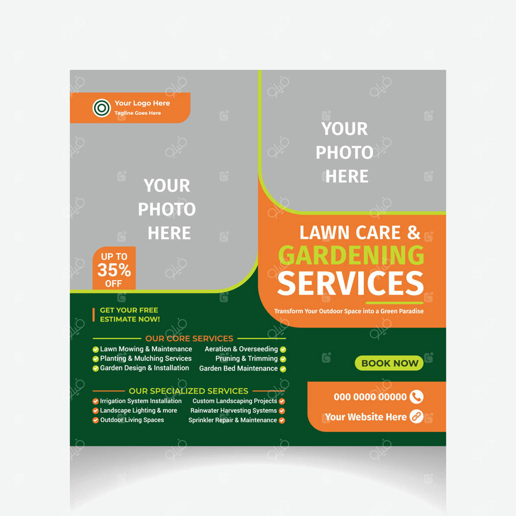 قالب طراحی پست شبکه‌ اجتماعی برای طراحی محوطه و باغچه