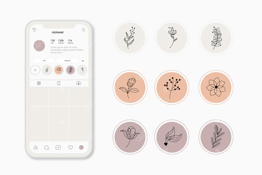 استوری‌های هایلایت اینستاگرام با طرح‌های گل دستی