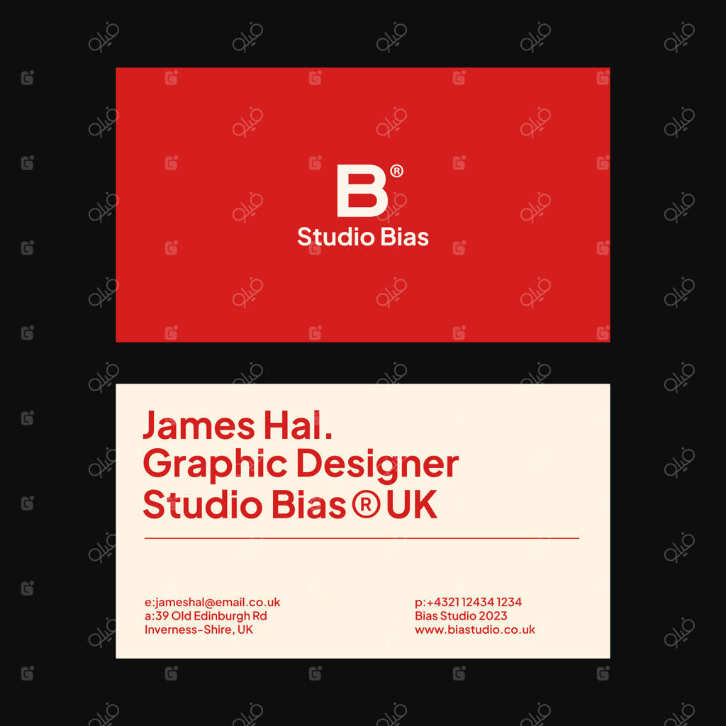 کارت ویزیت با طراحی مسطح و رنگ‌های پرکنتراست