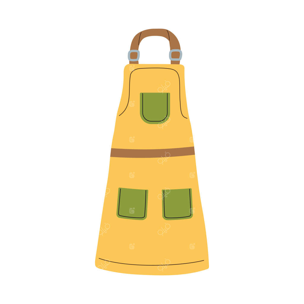 پیش بند زرد باغبانی با جیب‌ها - طراحی کارتونی در پس‌زمینه سفید. لباس‌های باغبانی