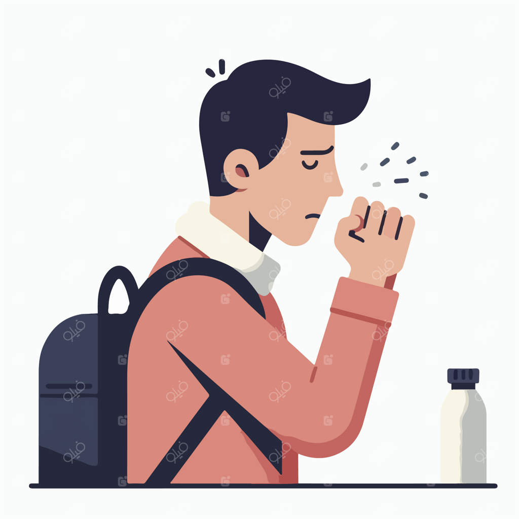 وکتور نوجوان در حال سرفه در سبک طراحی ساده