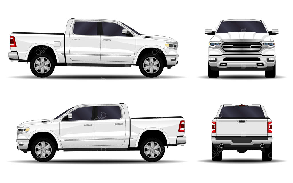 ماشین‌های واقعی: خودرو، کامیون، وانت. نمای جلو، نمای بغل، نمای پشت.