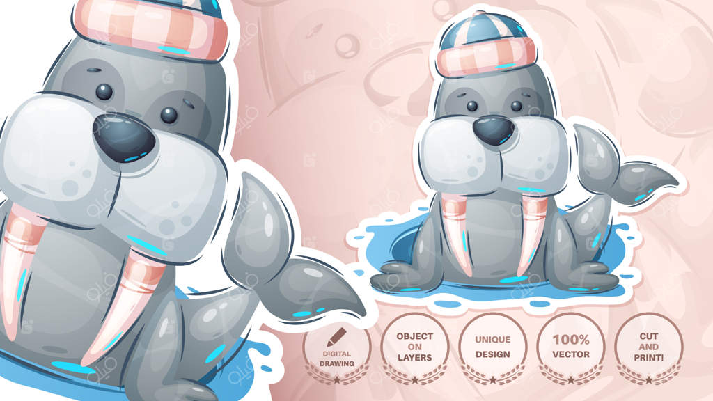 استیکر شخصیت کارتونی بامزه والروس