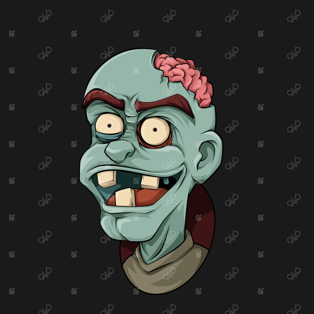 تصویر کارتونی از سر زامبی با خنده شیطانی - کارتون ترسناک و دلهره‌آور