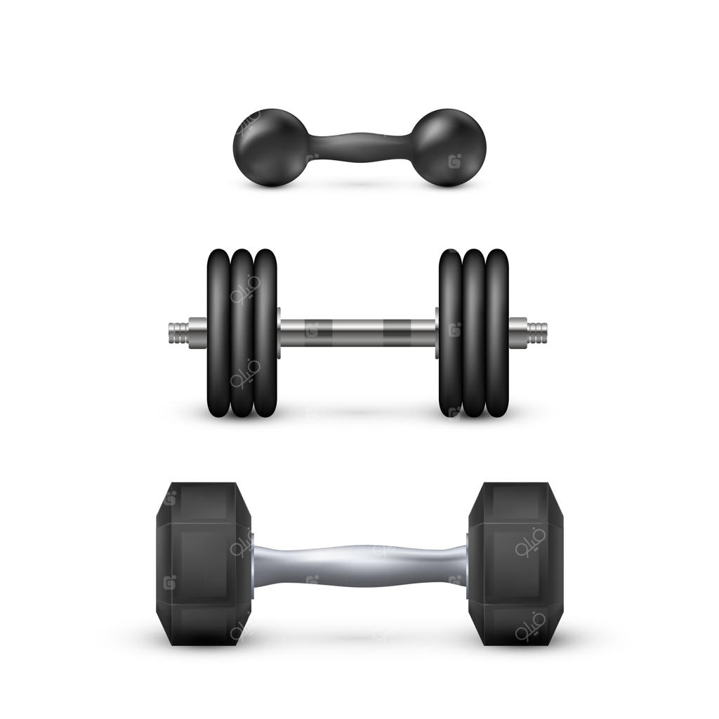 مجموعه دمبل‌های واقعی: تجهیزات بدن‌سازی و تمرین ورزشی - تصویر وکتور