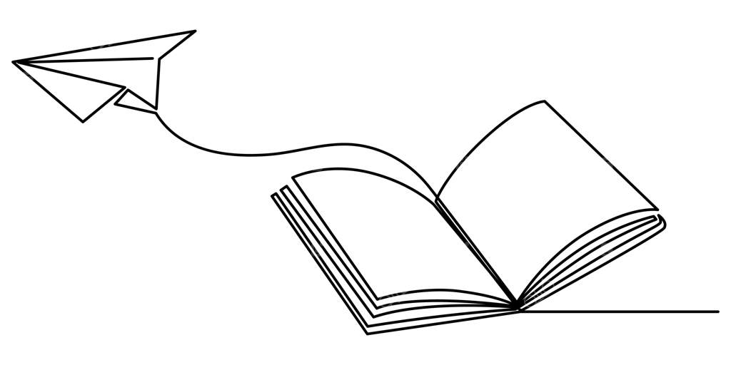 کتاب با هواپیمای کاغذی در حال پرواز - نماد آموزش، طرح خطی وکتور