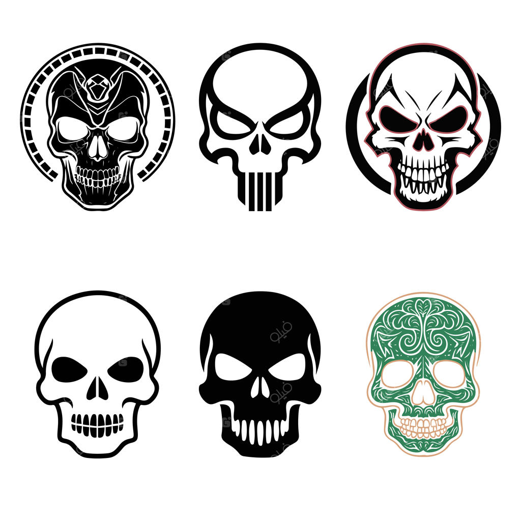 مجموعه طرح‌های جمجمه برای استیکر، لوگو و سایر کاربردها
