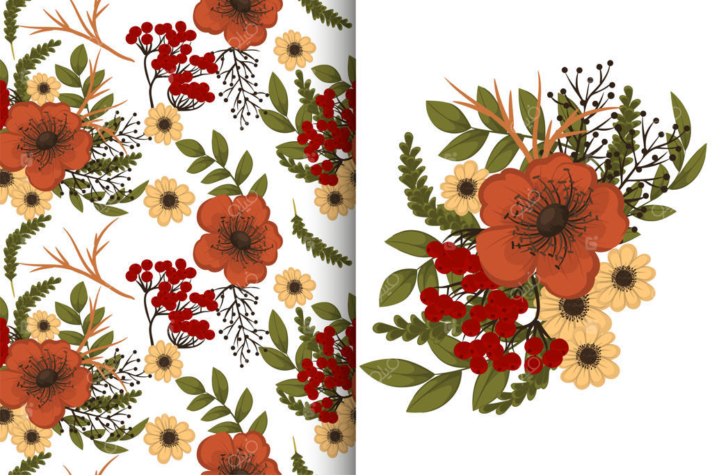 دسته گل با مجموعه الگوهای گل بی‌وقفه پس‌زمینه