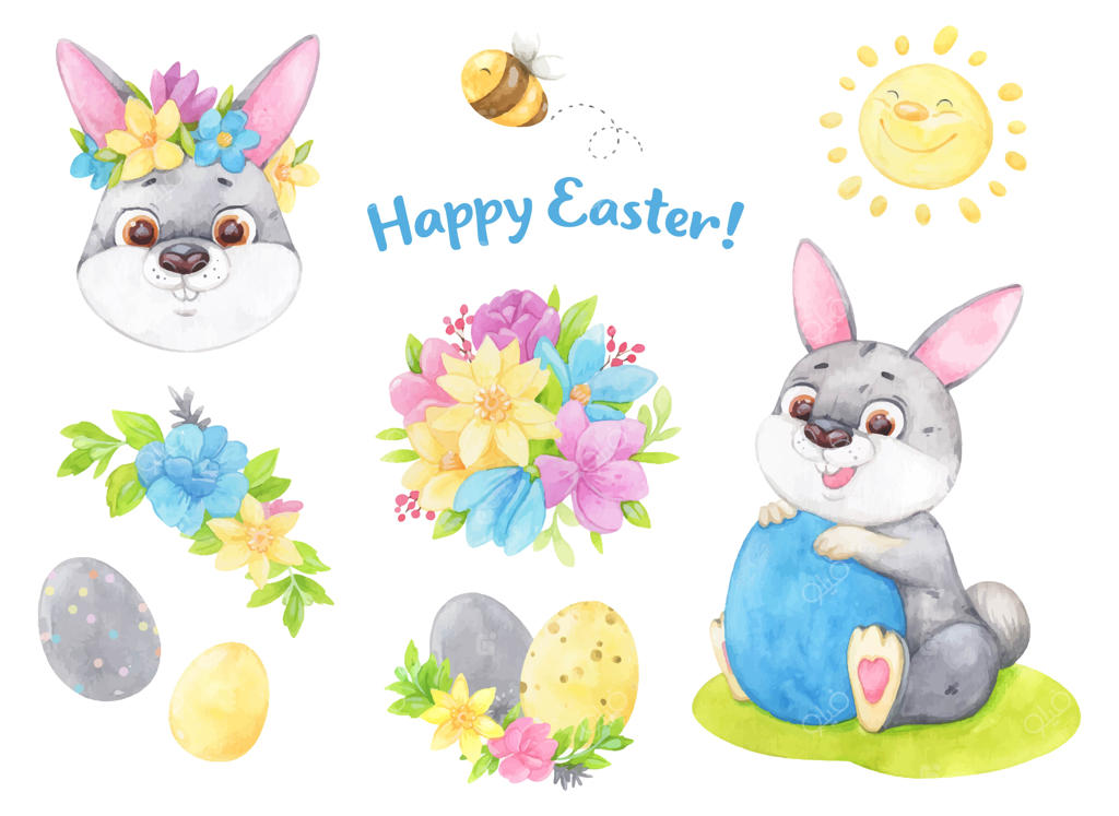 پوستر کودکانه تصویر آبرنگی خرگوش عید پاک