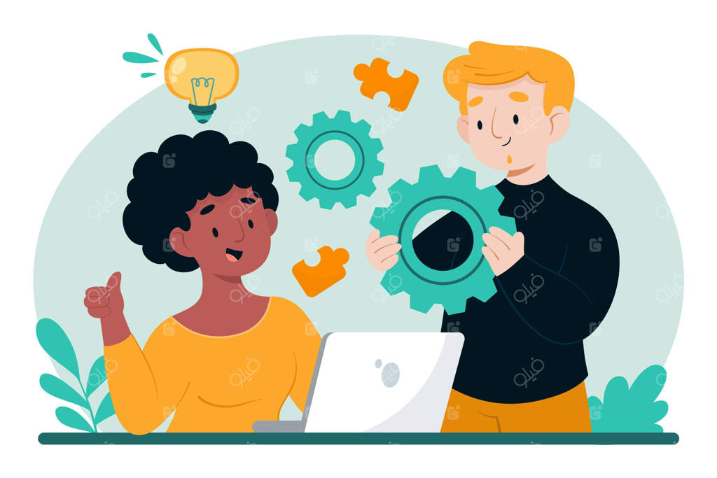 مفهوم همکاری گروهی با طراحی دستی و لپ‌تاپ