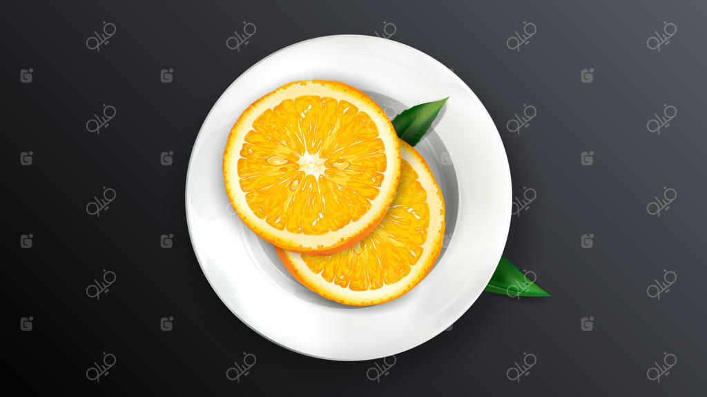 دو برش پرتقال روی بشقاب سفید.