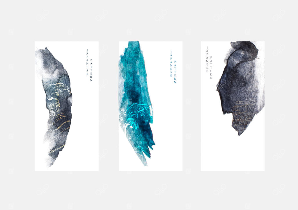 پس‌زمینه هنر انتزاعی با طرح قلم‌مو. عنصر موج ژاپنی با بافت رنگ آبرنگ در طراحی بنر به سبک قدیمی.