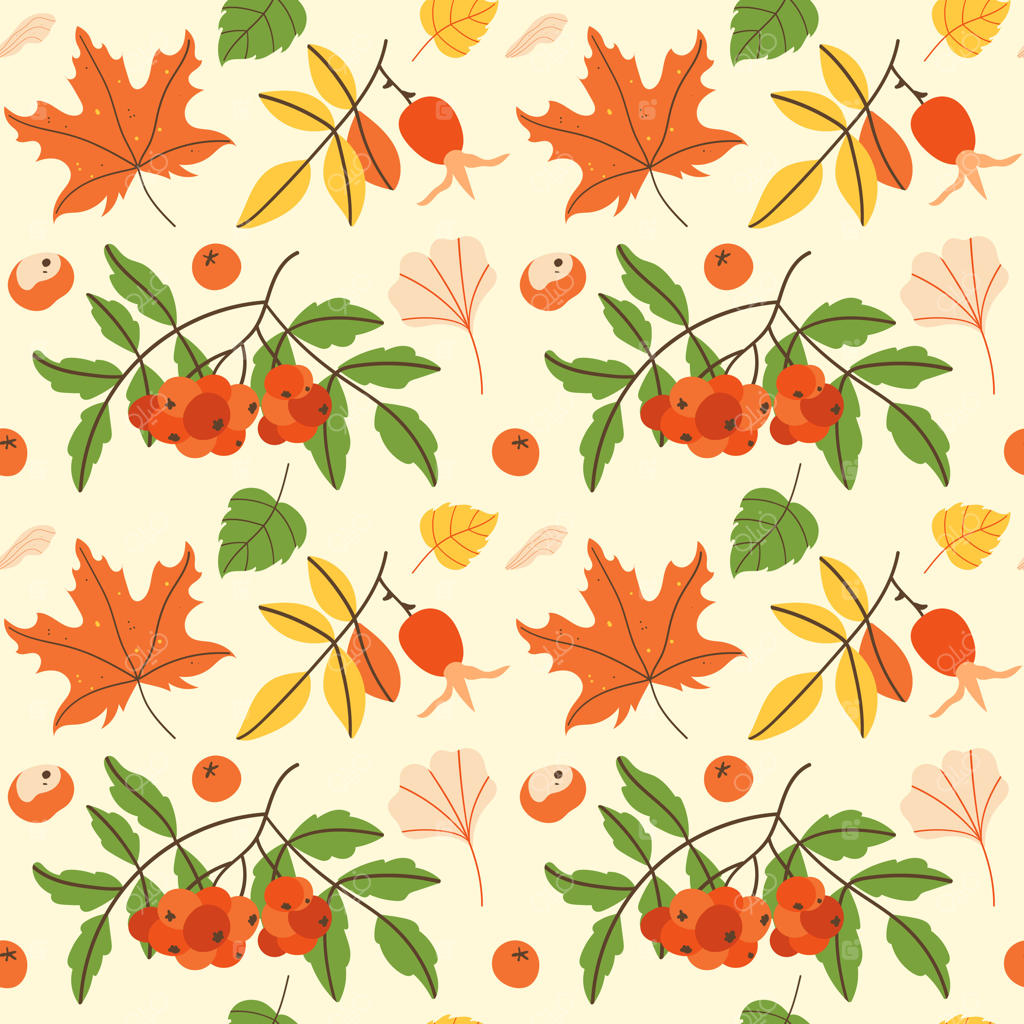 برگ‌ها و توت‌های رنگارنگ پاییزی