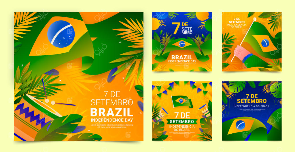 مجموعه پست‌های اینستاگرام با طراحی گرادیان برای جشن روز استقلال برزیل