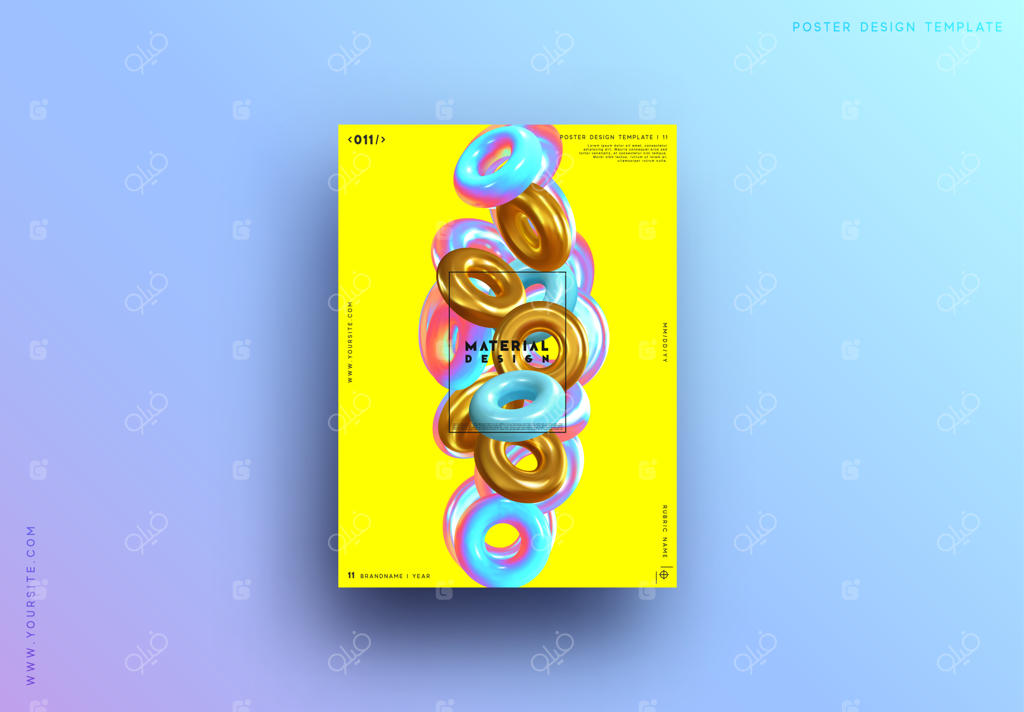 زمینه انتزاعی با اشکال هندسی سه‌بعدی، حلقه طلایی و دونات. تصویر برداری