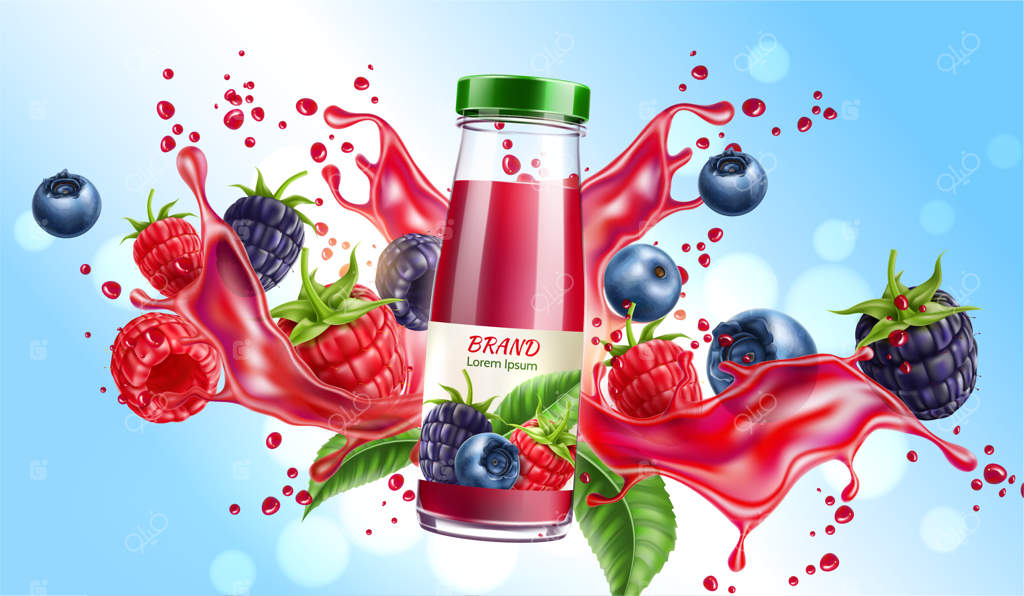 طرح تبلیغاتی واقعی برای آبمیوه توت‌های جنگلی با شاه‌توت