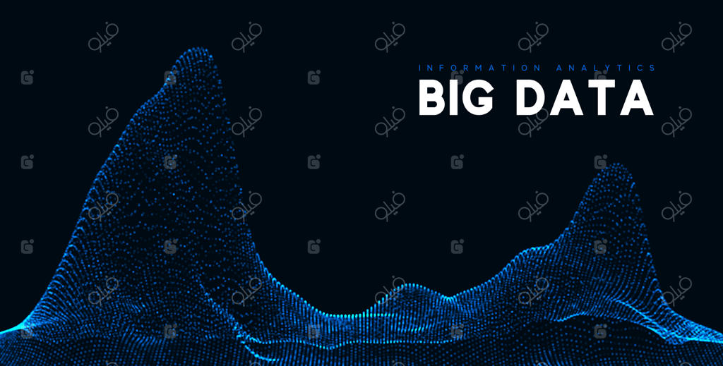 بصری‌سازی داده‌های کلان: موج اطلاعات و فناوری. پس‌زمینه آینده‌نگر داده‌های دیجیتال. وکتور تصویری