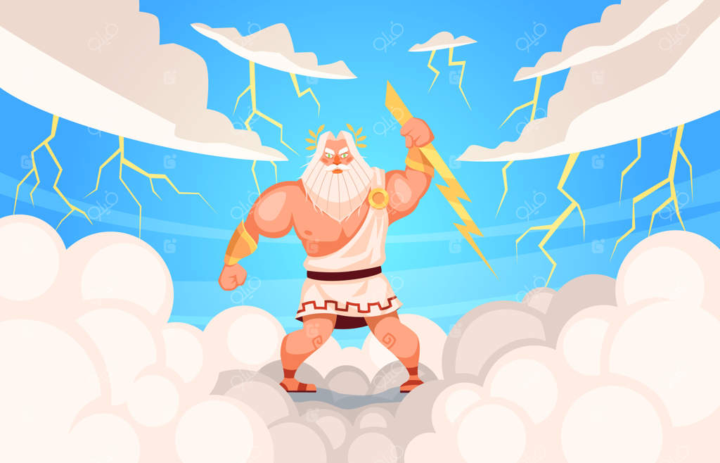 مجسمه زئوس: خدای اصلی و اسطوره‌ای یونان باستان، کیمیاگر قدرت و رعد و برق، نماد قدرت و عظمت. شخصیت اساطیری المپ، تصویر کارتونی و تاریخی.