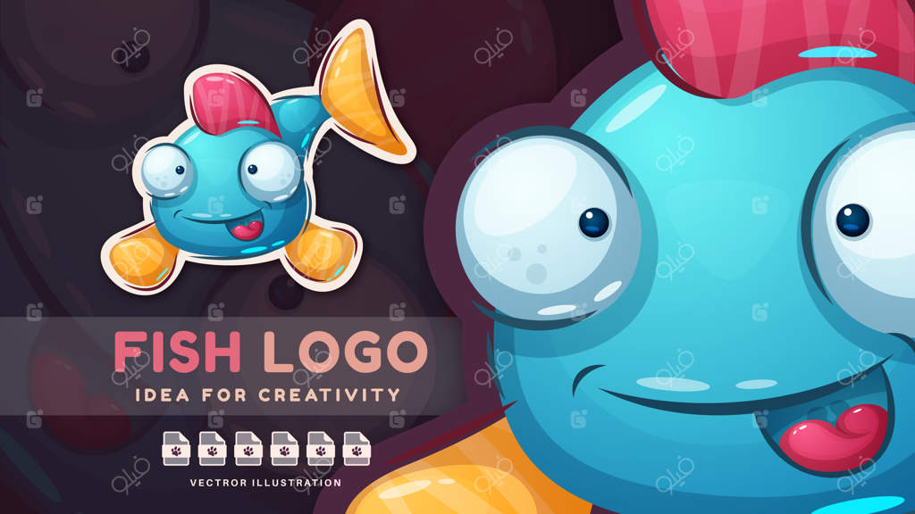 شخصیت کارتونی - برچسب ماهی بامزه و کودکانه