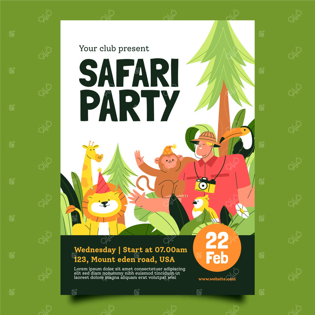 پترن پوستر عمودی مهمانی سافاری با حیوانات وحشی