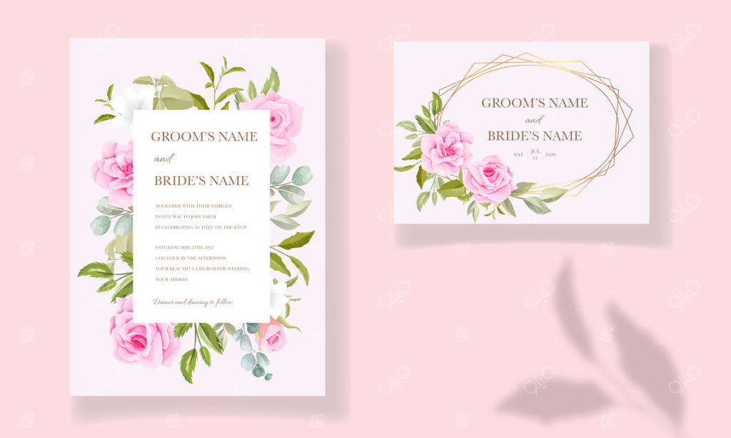 ست قالب دعوت‌نامه عروسی شیک با قاب و حاشیه گل‌های زیبا