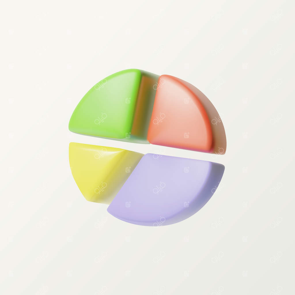 آیکون سه‌بعدی نمودار دایره‌ای - شیء ایزوله روی زمینه سفید