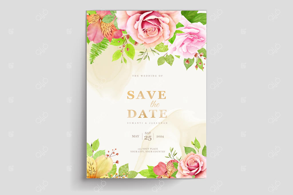 ست کارت دعوت عروسی با طرح گل‌های رز دستی زیبا