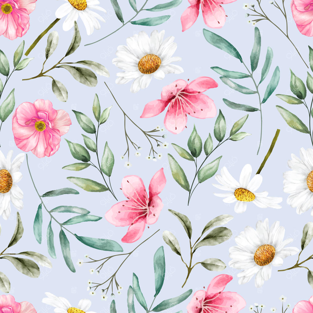 طرح گل‌های دست‌کشیده در طیف‌های صورتی و سفید