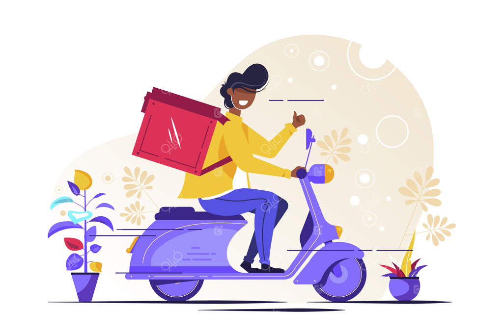 خدمات تحویل غذا: پیک جوان با کوله‌پشتی بزرگ