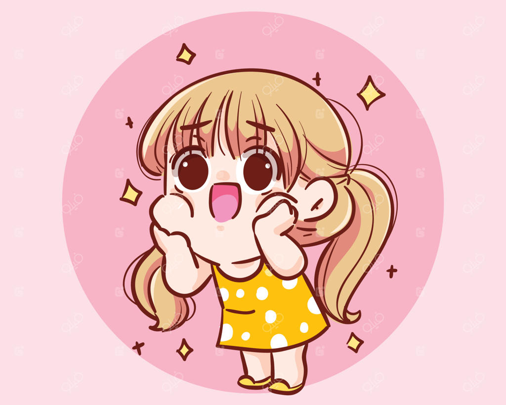 تصویرسازی دستی کاراکتر کارتونی دختر شاد و بامزه