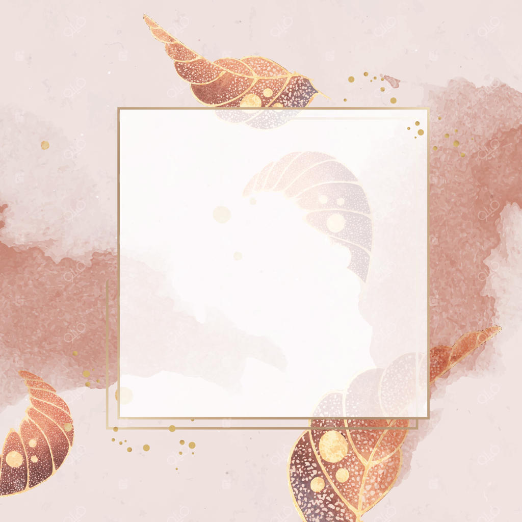 قاب مربع طلایی با طرح‌های برگ کلاسیک روی زمینه هلو وکتور