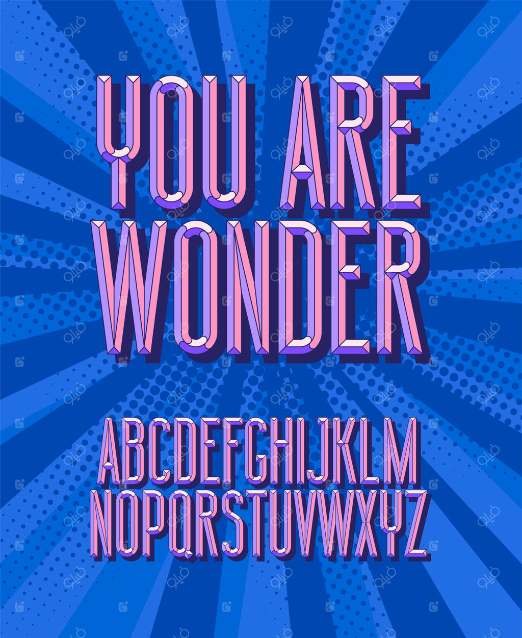 تو شگفت‌انگیز هستی، فونت! حروف الفبای سه‌بعدی وینتج به سبک رترو.