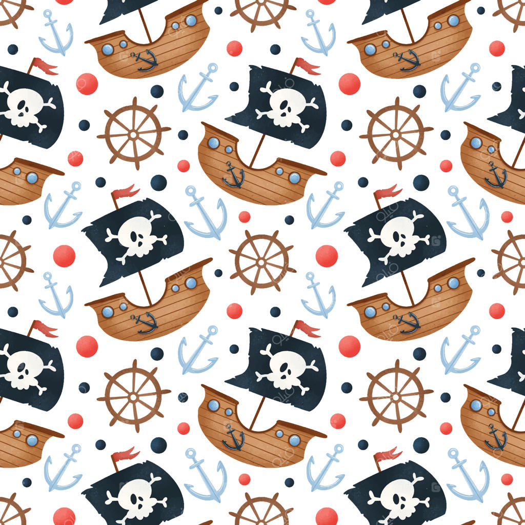 الگوی یکپارچه کشتی دزدان دریایی کارتونی بامزه