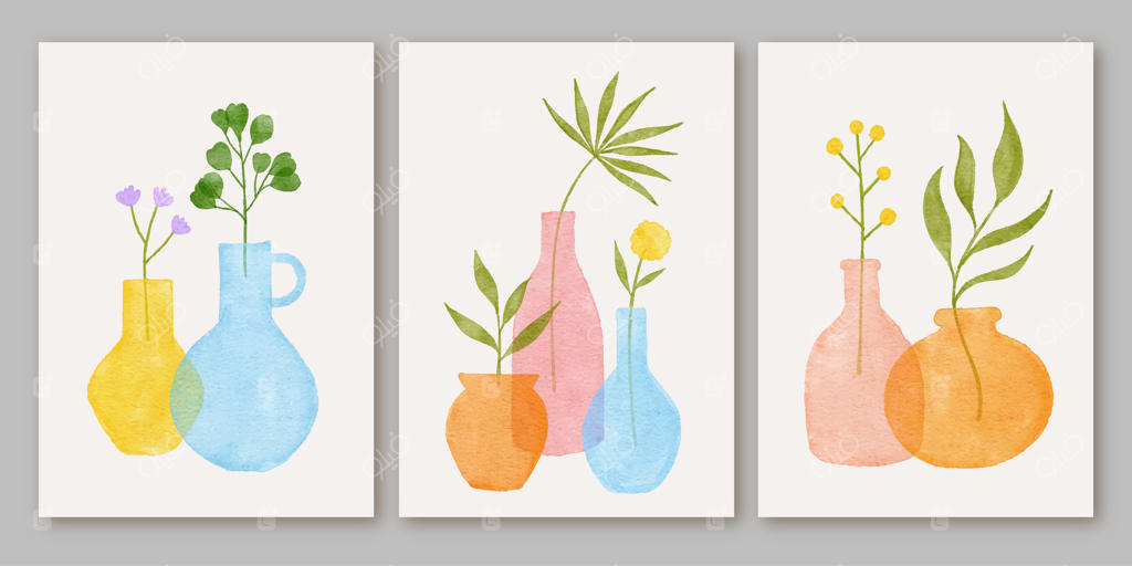 مجموعه سه پوستر مدرن و انتزاعی سبک مدرن اواسط قرن و بوهو