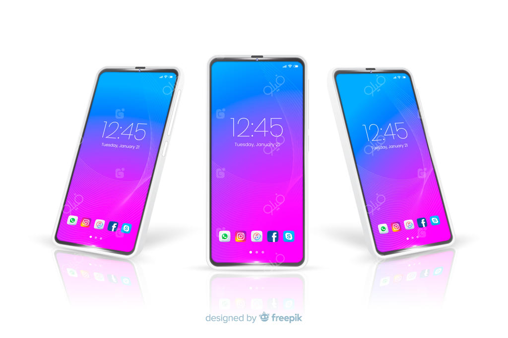 طرح موکاپ تلفن همراه با نمای جلو و کنار