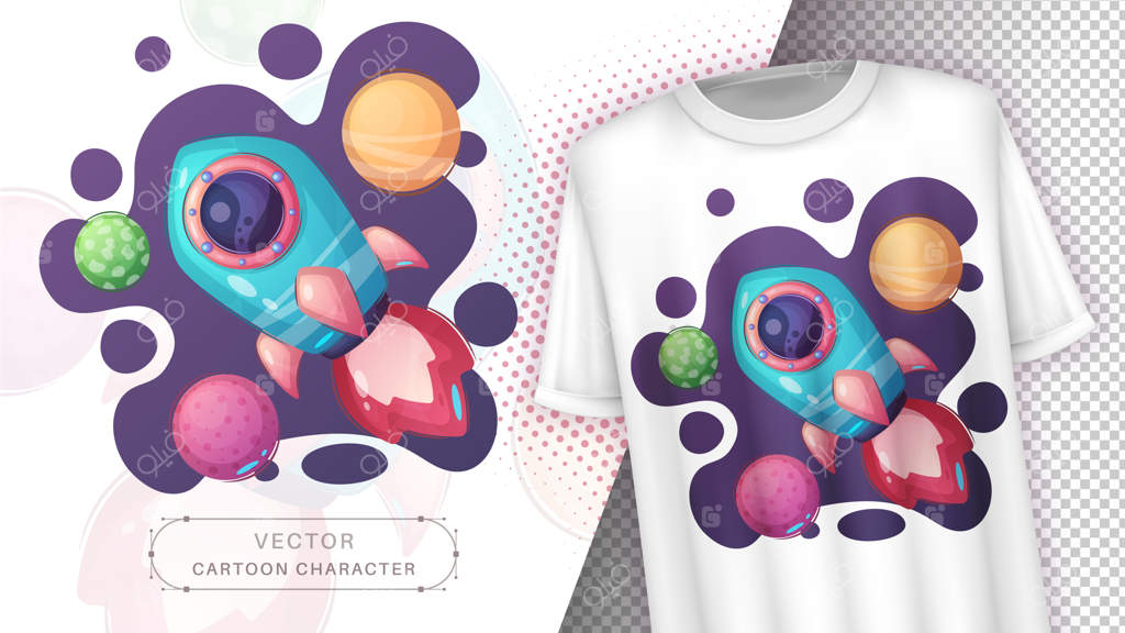 شخصیت کارتونی موشک دوست‌داشتنی در فضا - طراحی دستی برای کودکان