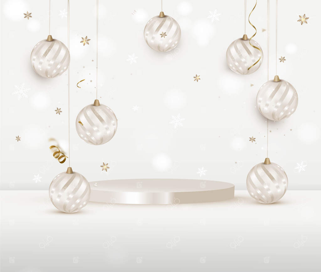 توپ‌های کریسمس روی سکوی نمایش.